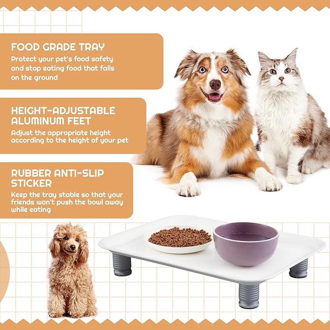 Marsui Ant Proof Cat Dog Bowl Tray - Waterless, Height Adjustable Legs for Pet Neck Comfort No Pest Pet Food Feeding Station, Kitchen Sweets & Trash Ant Barrier(43mm-75mm,White)