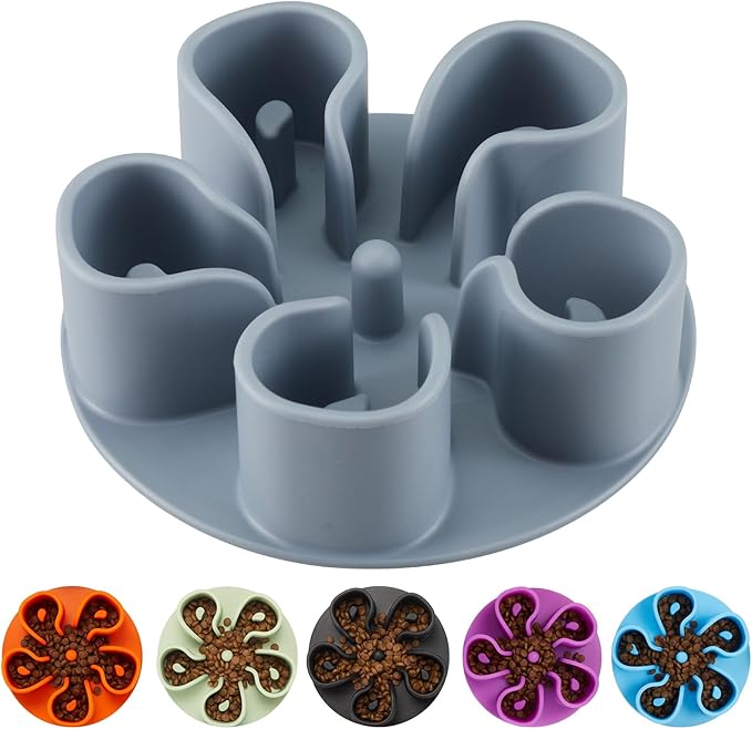 Slow Feeder Dog Bowls Insert, Bestalk Soft Silicone Slow Eating Dog Bowl Insert with Suction Cups for Small, Medium and Large Dogs(Grey L)