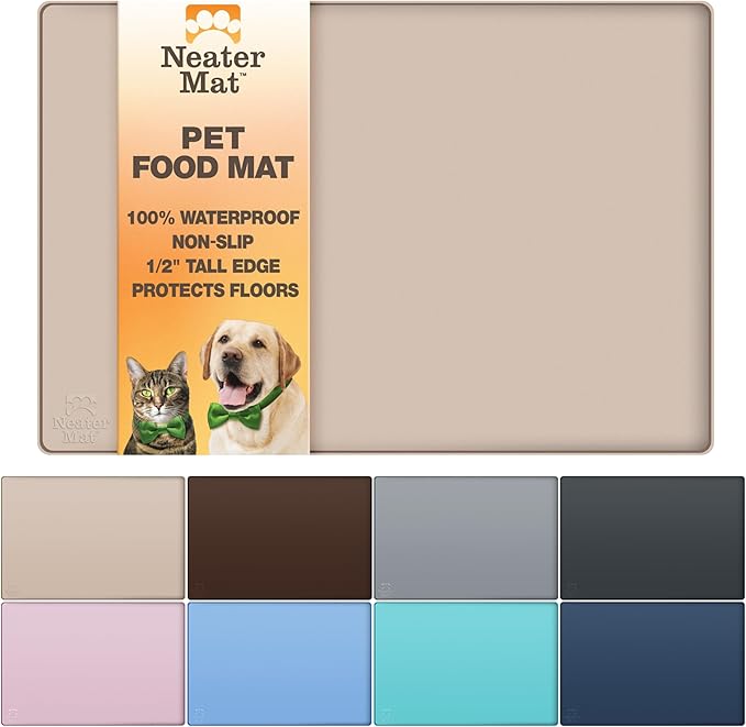 Neater Pet Brands Neater Mat Pet Mats for Food and Water, Cat & Dog Bowl Mat Waterproof Silicone, Feeding Tray, Dog Food Mats for Floors, Placemat w/Raised Edge for Under Bowls, 24" x 16", Cappuccino