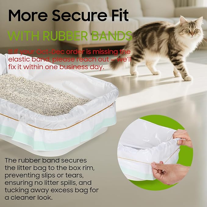 30 Tidy Draw-Pack Cat Litter Box Liners, Secure Fit With Rubber Band, Tear-free, Drawstring Large/Jumbo 36" x 16" Cat Litter Liner Bags For Litter Box, Firm Easy Fit, Heavy Duty