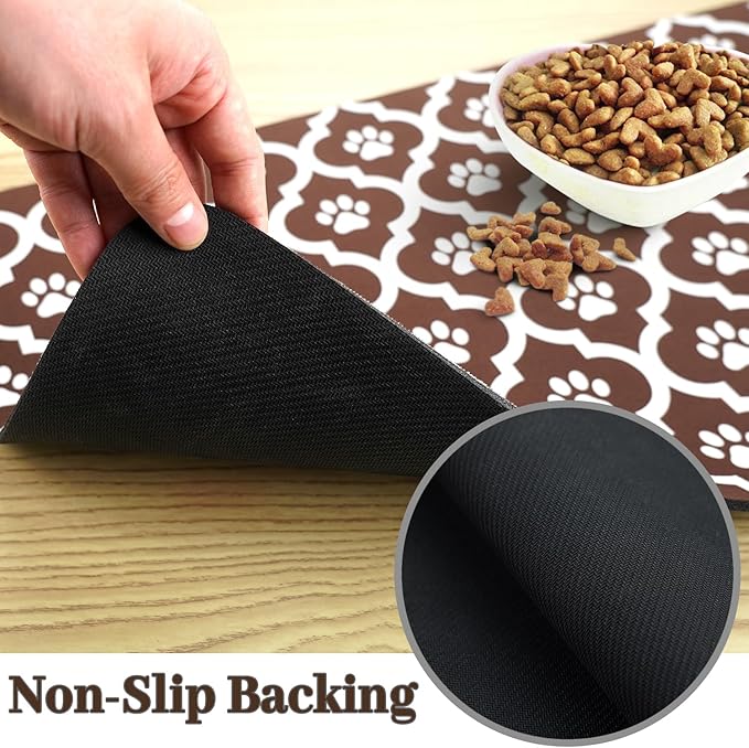 Dog Food Mat 12X20 Inch Pet Feeding Absorbent Mats for Floor Cat Water Bowl Placemats Non-Slip Washable Dog Mat for Food and Water