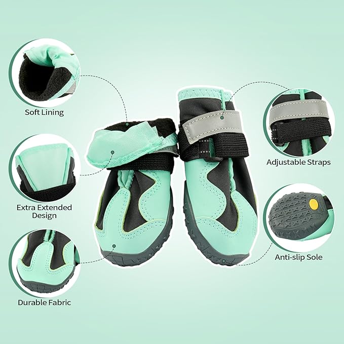 Pezluxe Dog Shoes, Waterproof Paw Protectors for Winter Snow Summer Hot Pavement, Outdoor Walk & Hiking Dog Boots for Hard Floors, Anti-Slip Sole Dog Booties for Medium Large Dogs(Green, #2)