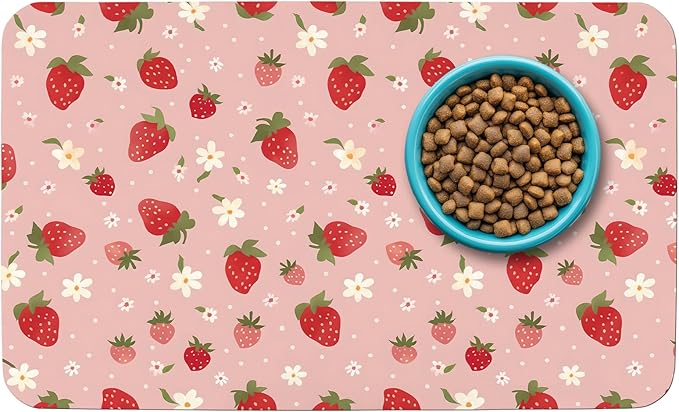 Patterned Cat & Dog Bowl Mat for Food and Water, 17"×30" Quick Dry Absorbent Pet Feeding Mat, Eco-Friendly Dog Placemat