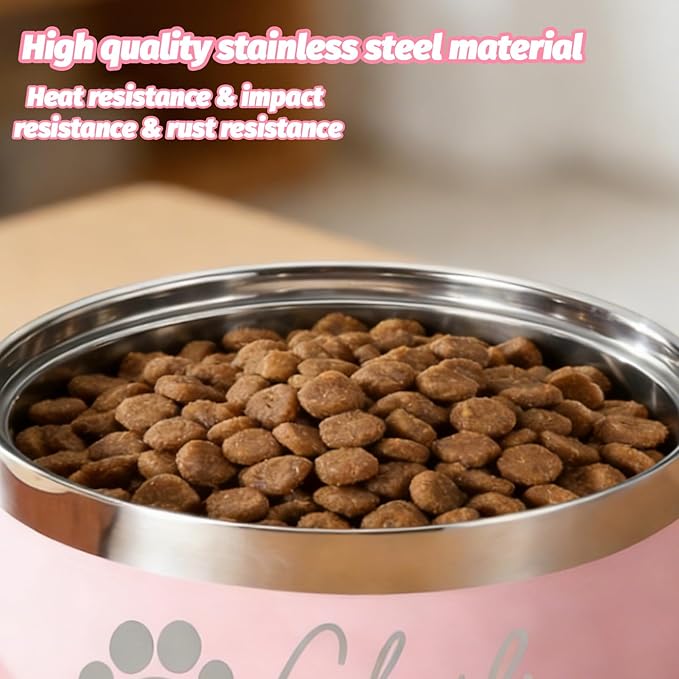 Personalized Dog Bowl with Name, Laser Engraved Stainless Steel Custom Dog Bowl, Durable Double Layer Anti-Slip Design Pet Water Bowl, for Pets