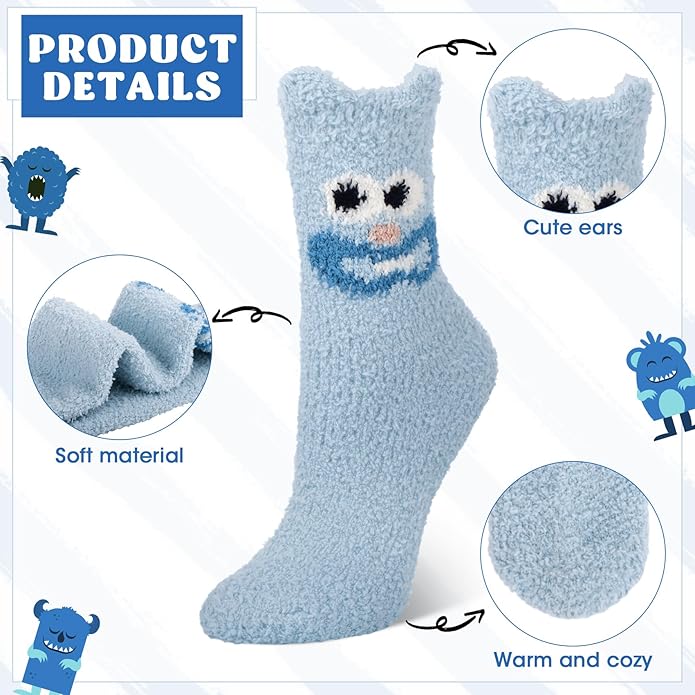 Loritta 3 Pairs Womens Fuzzy Socks Winter Warm Fluffy Soft Slipper Home Sleeping Cute Animal Socks