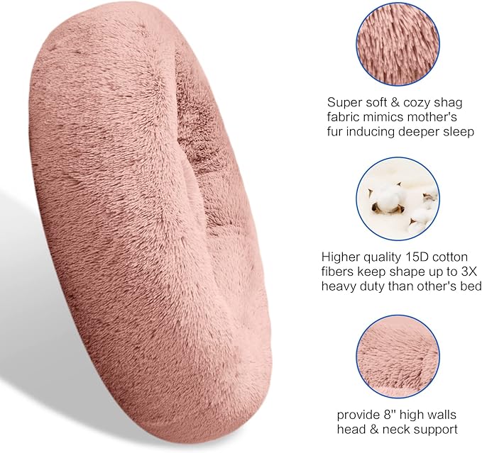 SAVFOX Plush Calming Dog Beds, Donut Dog Bed for Small Dogs, Medium, Large & X-Large, Comfy Cuddler Dog Bed and Cat Bed in Faux Fur, Washable Dog Bed, Multiple Sizes XS-XXL