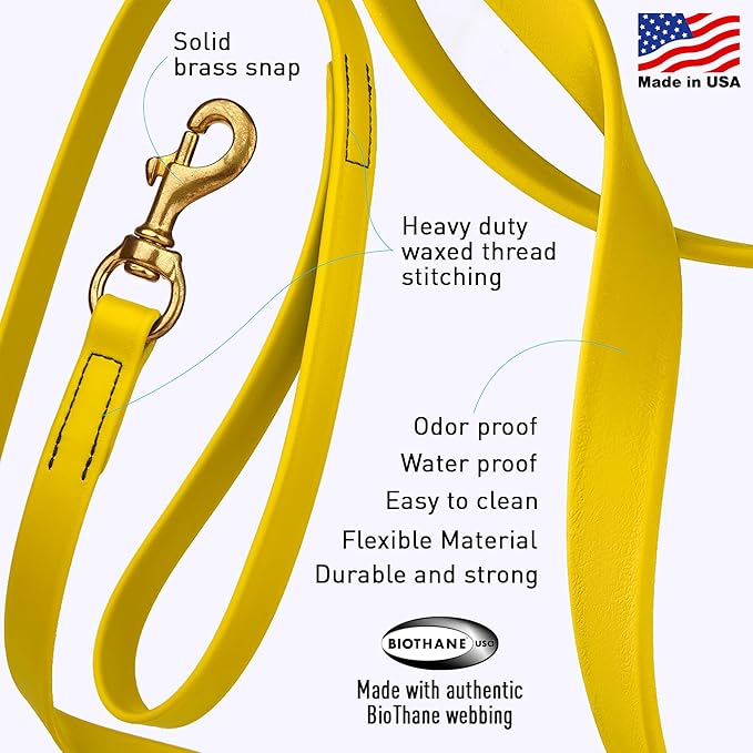 Viper Biothane K9 Working Dog Leash Waterproof Lead for Tracking Training Schutzhund Odor-Proof Long Line with Solid Brass Snap for Puppy Medium and Large Dogs, 10ft Lemon Yellow