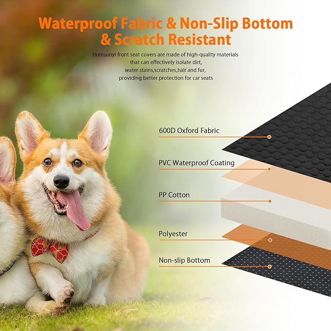 2 Packs Front Seat Car Cover, Waterproof Dog Car Seat Cover, Non-slip & Scratch-Proof, Pet Car Seat Protector with Side Flaps and Storage Pocket, Car Seat Cover for Most Cars, Trucks and SUVs