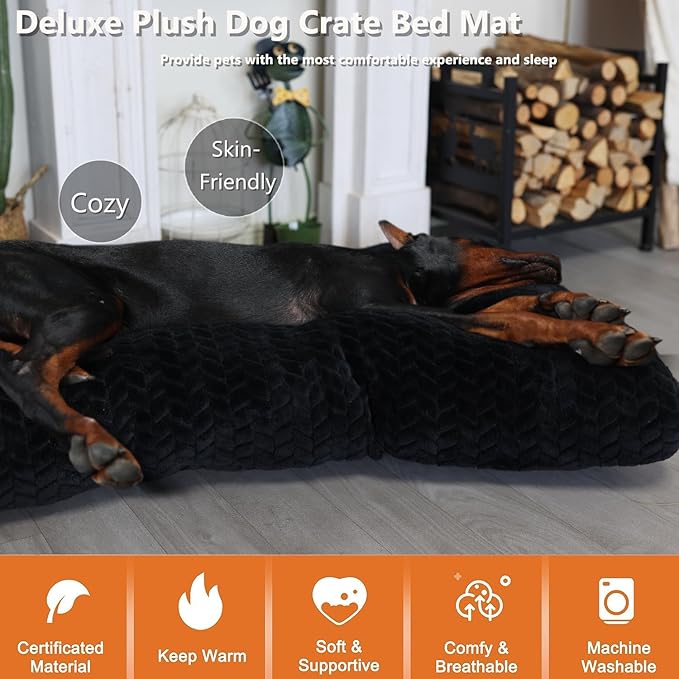 42 Inch Crate Bed for XLarge Dogs Washble with Anti-Slip Pet Sleeping Mat for Dog Cages Up to 90 lbs Pet Crate Pillows Kennel Pad 42" x 28" Black