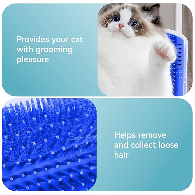 2Packs Cat Self Groomer, Cat Wall Corner Scratcher with Catnip, Soft Cat Brushes, Self Grooming Cats Brush Wall Corner Massager Combs for Long Short Fur Kitten Indoor Cats (Blue)