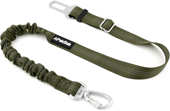 Dog Seat Belt for Car, Adjustable Dog Car Harness Seatbelt for Small Medium Large Dogs, Heavy Duty Travel Safety Restraint with Locking Aluminum Hook & Reflective Nylon Strap, Ranger Green