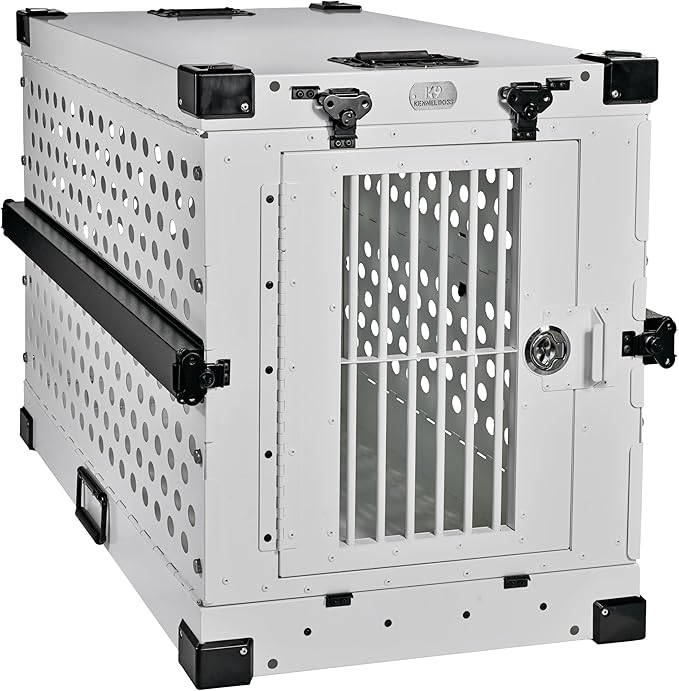 K9 Kennel Boss - Heavy Duty Fully Collapsible Powder-Coated Aluminum Dog Crate - Medium (White)
