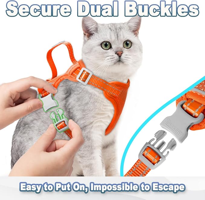 Cat Harness and Leash Set Escape Proof for Kitten Walking, Soft Adjustable Top Handle Vest Harnesses for Cats, Easy Control Breathable Reflective Small Medium Large, Orange, S