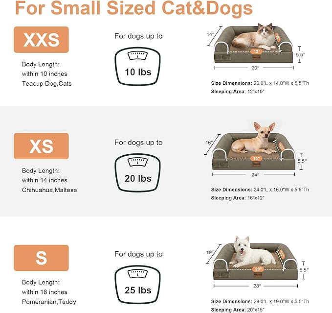 Small Dog Bed Orthopedic Washable: Beds Bolster Small Sized Dogs Bed Egg Crate Foam Couch Sofa Waterproof with Removable Cover - Brown