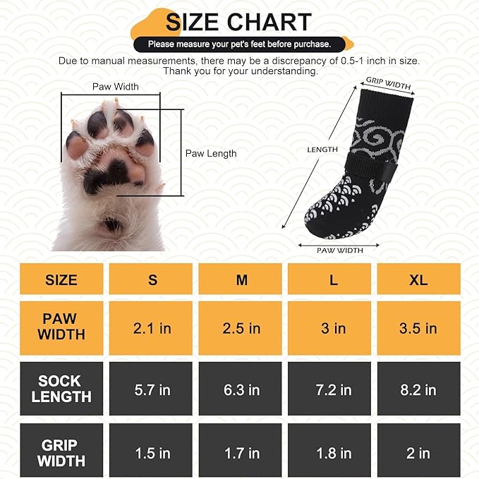 Anti Slip Dog Socks with Four Sides Grips for Hardwood Floors, Extra Traction Control No Twist - Dog Shoes Paw Protector for Hot Pavement to Prevent Licking Paws for Small Medium Large Dogs, S
