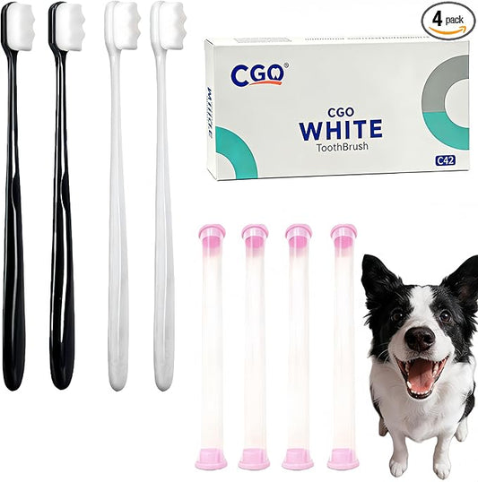 CGO Large Canine Toothbrush 4-Piece Set with Ultra-Soft Wavy bristles Design, Gentle Cleaning, Suitable for Large Dogs to Carry During Travel. Includes 4 Individually Packaged toothbrushes