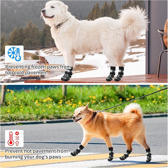 SCENEREAL Anti Slip Dog Socks to Prevent Licking Paws for Hardwood Floors, Double Sides Dog Shoes Boots & Paw Protectors for Hot/Cold Pavement, Dog Grippy Booties for Small Medium Large Senior Dogs