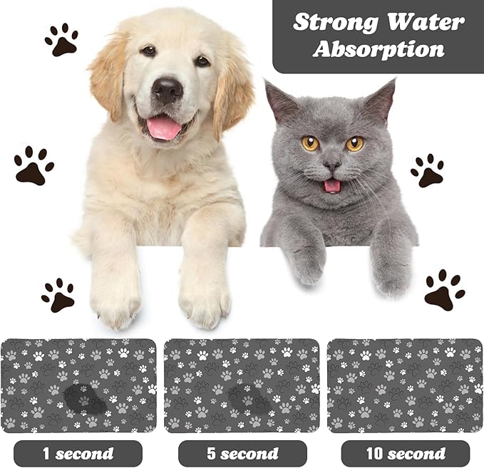 Dog Food Mat, Absorbent Water Bowl Mats Cat Pet Feeding Placemats Dark Gray 17 * 30 inch