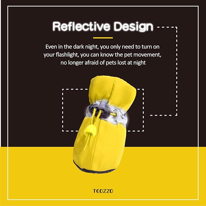 Dog Shoes Dog Boots & Paw Protector, Anti-Slip Sole Winter Dog Booties with Reflective Straps Dog for Small Medium Dogs 4PCS (Yellow, Size 4: 1.57"(Width))