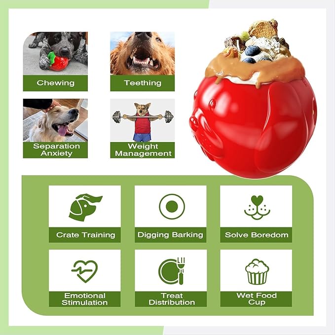 3 in 1 Large-Size Strawberry Dog Fillable Lick Treat Toy,Long-Lasting Ultimate Boredom Buster, Kibble Dispenser Food Ball & Dogs Chew Toys BPA-Free