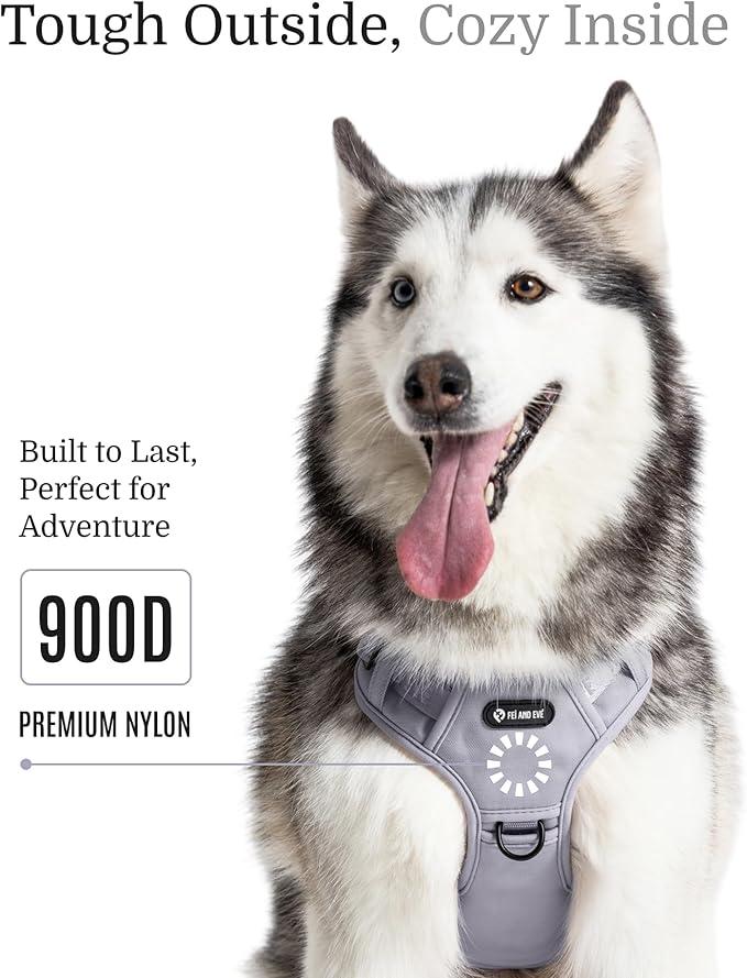 2025 New Edition, Fei & Eve MagEase Dog Harness - 3-Second Magnetic Buckles | 3-Point No-Pull Control | Heavy-Duty 900D Nylon | Dual Safety Handles | Breathable Mesh | Adjustable Fit | Large, Gray