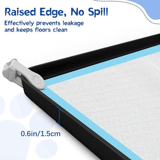 Pee Pad Holder for Dog, 24" × 24" Puppy Pad Holder with Clamps, Raised Edges Leak-Proof Dog Pee Pads Holders, Waterproof Silicone Potty Pads for Dogs, Easy to Clean Indoor, Black