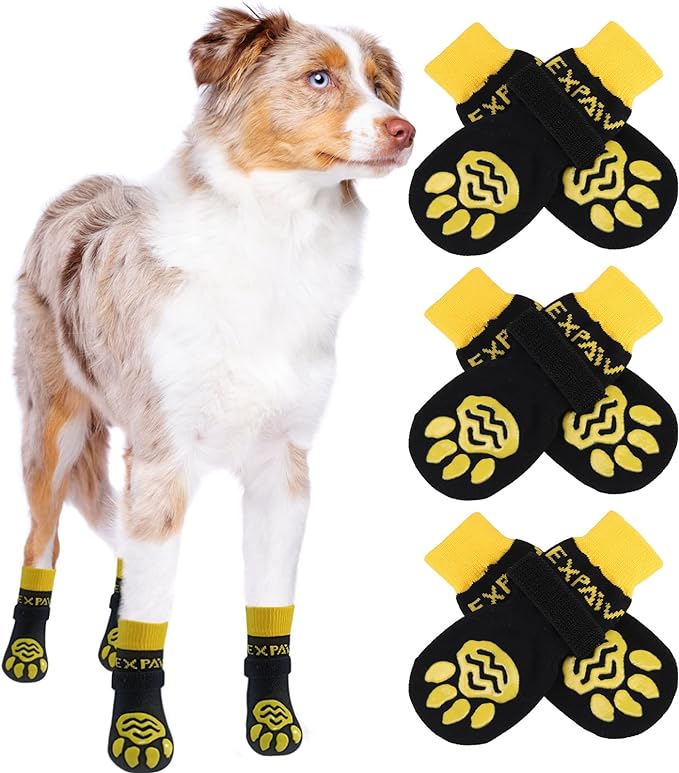 EXPAWLORER 6PCS Anti-Slip Dog Socks to Prevent Licking Paws,Dog Shoes for Hot Pavement,Best Paw Protector Traction Control on Hardwood Floor,Dog Booties for Puppy Small Medium Large Senior Dogs