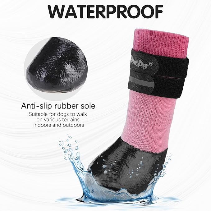 BINGPET Anti-Slip Dog Socks for Hardwood Floors,Injury Prevent Licking Dog Booties,Traction Control Paw Protector Dog Shoes for Hot Pavement with Reflective Straps for Small Medium Large Dogs