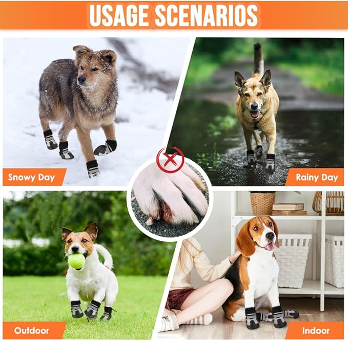 Lukovee Dog Shoes - Waterproof Warm Fleece Lined Dog Booties for Small Medium Large Dogs, Non-Slip Adjustable Dog Boot for Winter Cold Weather (HX,Size 6)