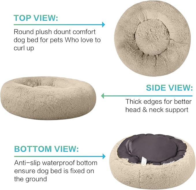 SAVFOX Plush Calming Dog Beds, Donut Dog Bed for Small Dogs, Medium, Large & X-Large, Comfy Cuddler Dog Bed and Cat Bed in Faux Fur, Washable Dog Bed, Multiple Sizes XS-XXL