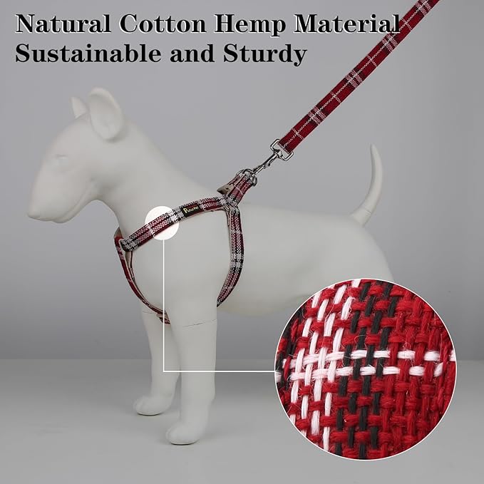 Plutus Pet Cotton Hemp Step in Dog Harness, Sustainable, Lightweight and Escape-Proof, Quick Fit Dog Harness for Puppy Small Medium and Large Dogs, Red Plaid, XS