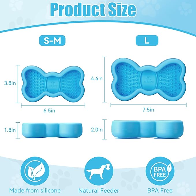 Lick Mat for Dogs, Animire Anti-Spilled Bow Tie Lick Bowls for Anxiety Relief, Silicone Slow Feeder Licking Pad with Suction Cups, Freezeable Dog Enrichment Toy for Boredom (Light Blue,L)