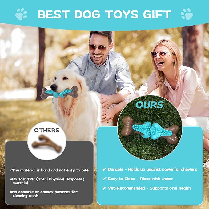 Durable Dog Chew Toys for Large Dogs - Tough Bone-Shaped Dental Chew with TPR Rubber & Wood Fiber, Teething & Aggressive Chewer Toys for Medium/Large Breed, Long-Lasting Teeth Cleaning & Stimulation
