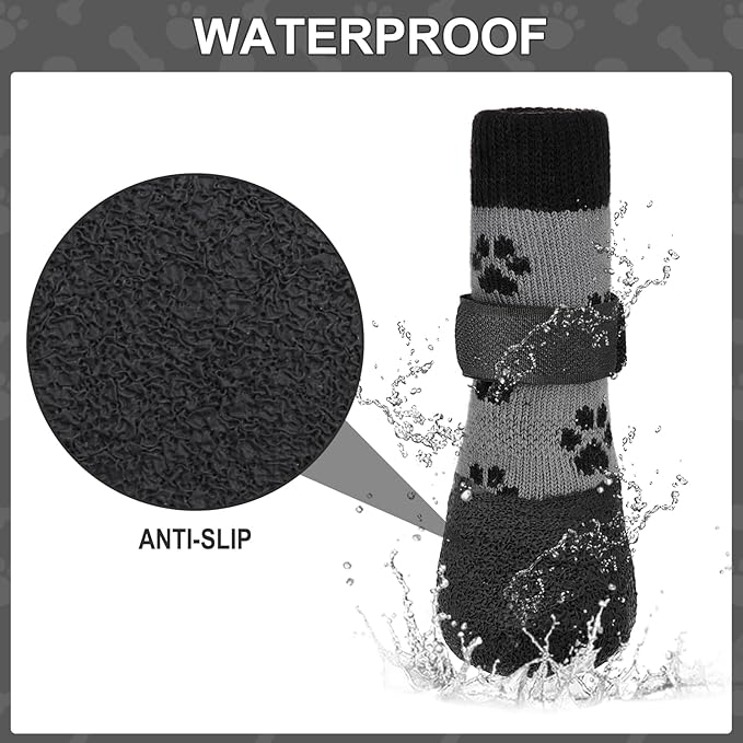KOOLTAIL Anti Slip Dog Socks to Prevent Licking Paws for Hardwood Floors, Waterproof Dog Boots & Paw Protector Traction Shoes with Toe Grips for Small Medium Large Senior Dogs Dark Grey XXL