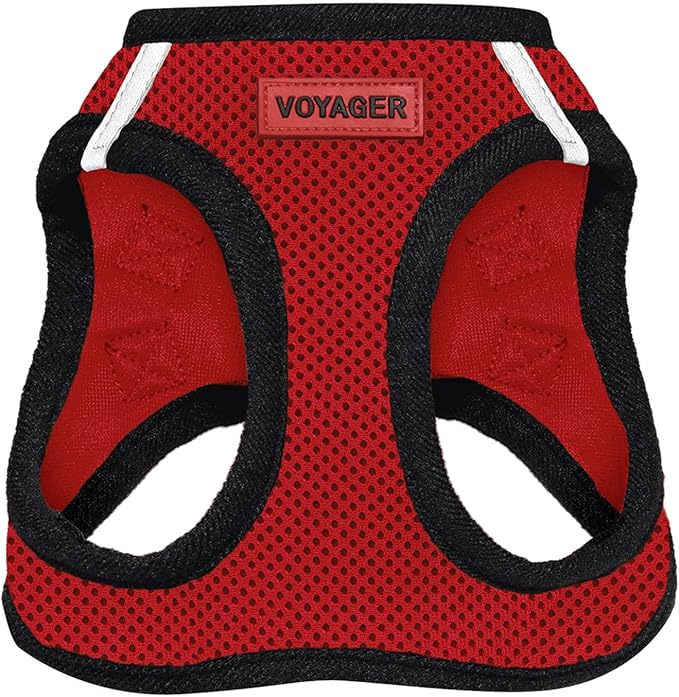 Best Pet Supplies Voyager Step-in Air Harness - All Weather Mesh, Reflective, No Pull Harness for Dogs, Cats - Secure with Hook & Loop Fastener, Buckle, Double D-Rings - Red/Black Trim, XS