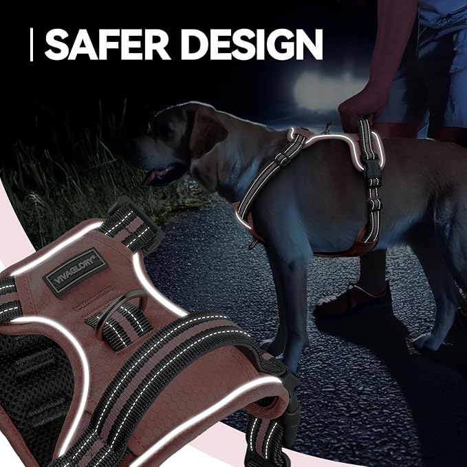 VIVAGLORY Dog Harness Easewalk No Pull Dog Harness with Handle & Front Back Clip for Training Lifting, Easy On Adjustable Padded No Pull for Pet & Puppy, L, Sakura Pink