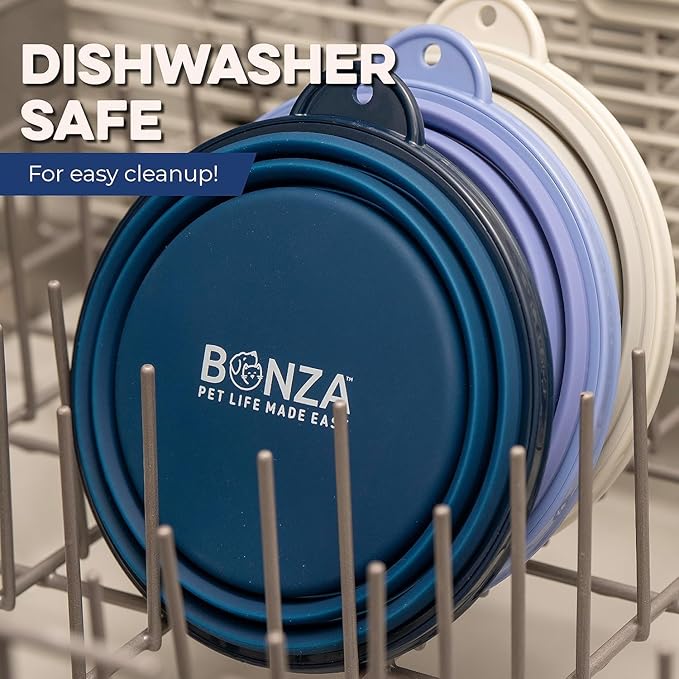 Bonza Collapsible Dog Bowls - 2 Pack, Small 12 oz, Dog Travel Accessories, Silicone Portable Dogs Bowl & Water Dish with Reinforced Rim & Carabiner for Hiking, Camping, and Car Trips, Black