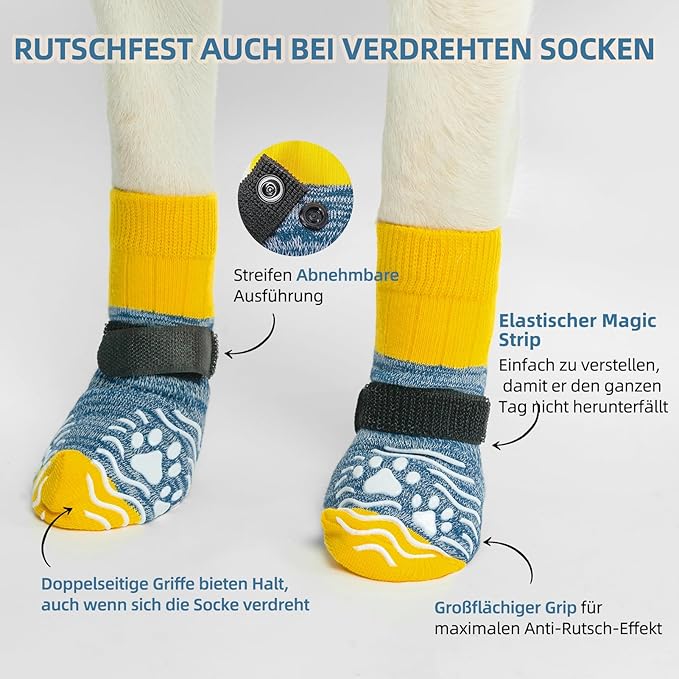 PUPTECK Anti Slip Dog Socks, Shoes with Grippers to Prevent Licking Hardwood Floors Traction, Rubber Boots & Paw Protectors for Small Medium Large Dogs Cold/Hot Pavement, Senior Dogs Booties Blue