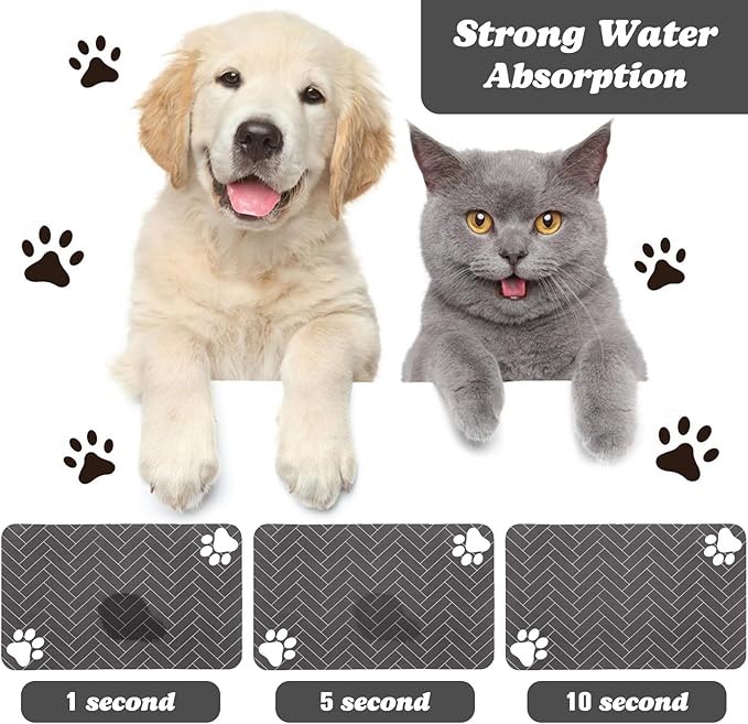Dog Food Mats,Cat Absorbent Water Bowl Feeding Mats Pet Placemats for Food and Water Gray Wood 16 * 24 inch