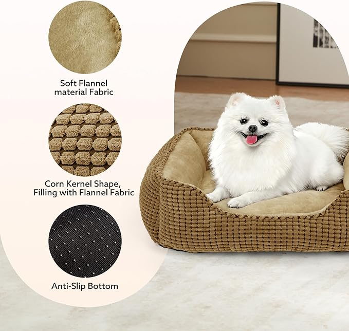 MIXJOY Rectangle Washable Orthopedic Dog Bed for Small, Medium and Large Dogs, Soft Calming, Sleeping Puppy Bed Durable Pet Cuddler with Anti-Slip Bottom, S (20"x19"x6")