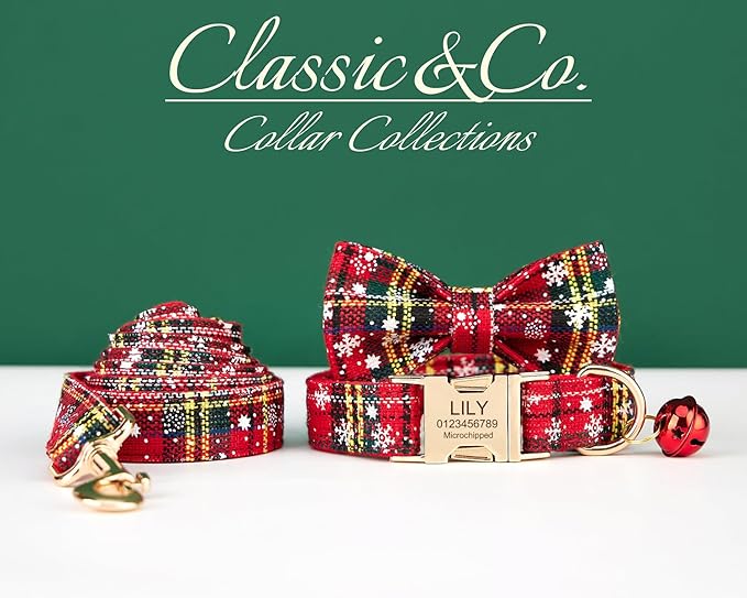 Personalized Dog Collar with Engraved Metal Buckle - Custom Name & Phone Number - Adjustable for Small, Medium, Large Breeds (Christmas Pattern)