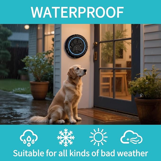 Wireless Dog Doorbell for Potty Training to Go Outside, Waterproof Pet Bell with 1 Touch Buttons and 1 Receiver, 1000 Feet Range, 60 Melodies & Adjustable Volume, Black