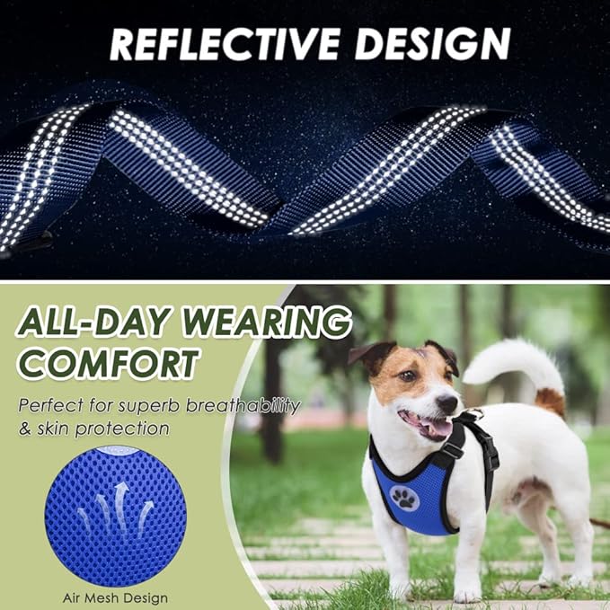 Lukovee Dog Seat Belt - Adjustable Dog Car Harness for Large, Medium & Small Dogs, Soft Padded & Breathable Mesh Dog Seatbelt with Car Vehicle Connector Strap (Blue Double Clip, Medium)
