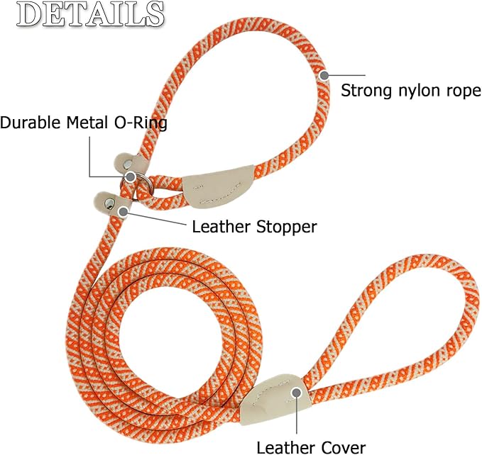 Slip Lead Rope Dog Leash Heavy Duty for Training, Nylon Strong Slip Leads for Dogs 6 Ft X 3/8 Inch, Adjustable Comfortable Training Leash for Small Medium Dogs