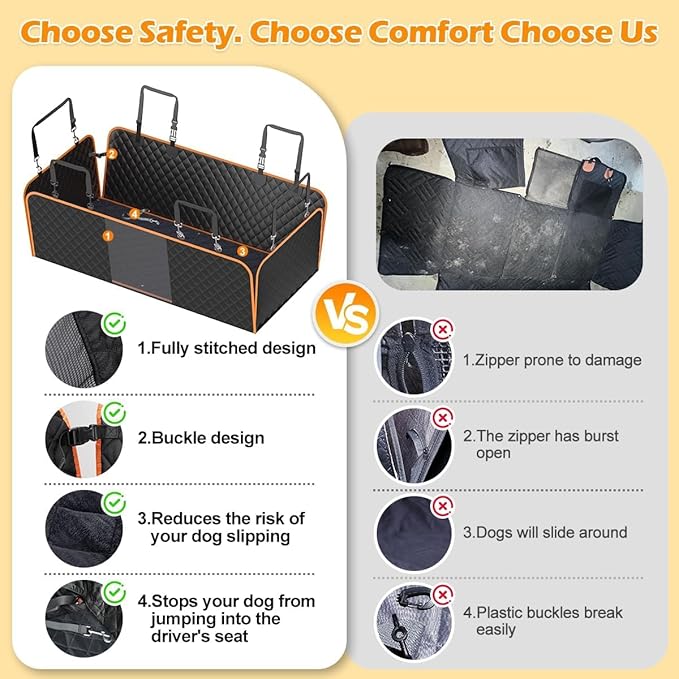 SIVEIS Dog Car Seat Cover, Car Back Seat Extender 45% for Dogs, 600D Double- Side Waterproof Anti-Scratch Hard Bottom Hammock Holds Up 500lbs,Safety Rest Space for Travel,Outdoors