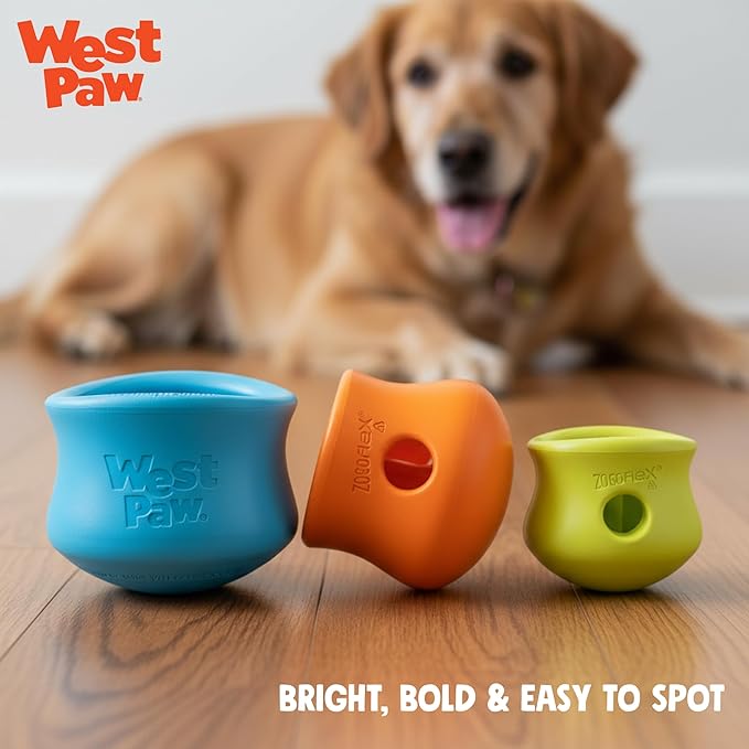 WEST PAW Zogoflex Toppl Treat Dispensing Dog Toy Puzzle – Interactive Chew Toys for Dogs – Dog Toy for Moderate Chewers, Fetch, Catch – Holds Kibble, Treats, X-Large, Aqua Blue