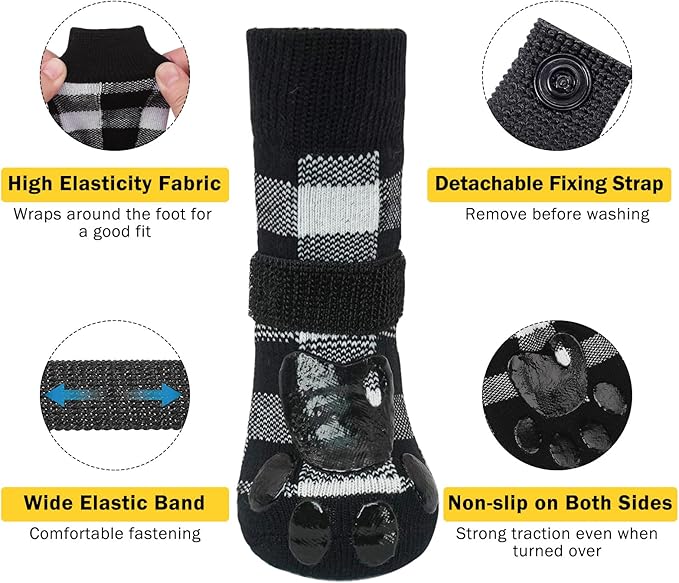 SCENEREAL 6Pcs Anti Slip Dog Socks to Prevent Licking Paws for Hot/Cold Pavement, Dog Grippy Socks for Hardwood Floors, Dog Shoes for Boots & Paw Protectors for Puppy Small Medium Large Senior Dogs