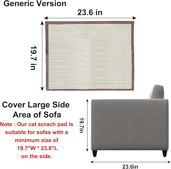 Cat Scratch Furniture Protector with Natural Sisal for Protecting Couch Sofa Chair Furniture,Couch Protector from Cat Claws 23.6L''*19.7W'' (Brown, Right Handed)