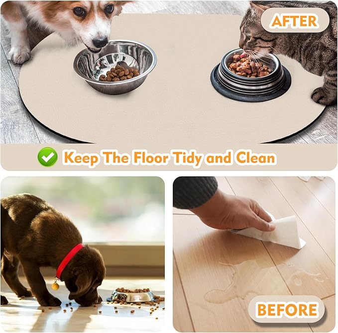 Large Pet Feeding Mat – 28''x17'' Absorbent Dog Mat for Food and Water, Easy Clean Cat Dog Water Bowl Mat, Non-Slip Pet Water Mat Protect Floor, Fit with Automatic Feeders and Double-Bowl