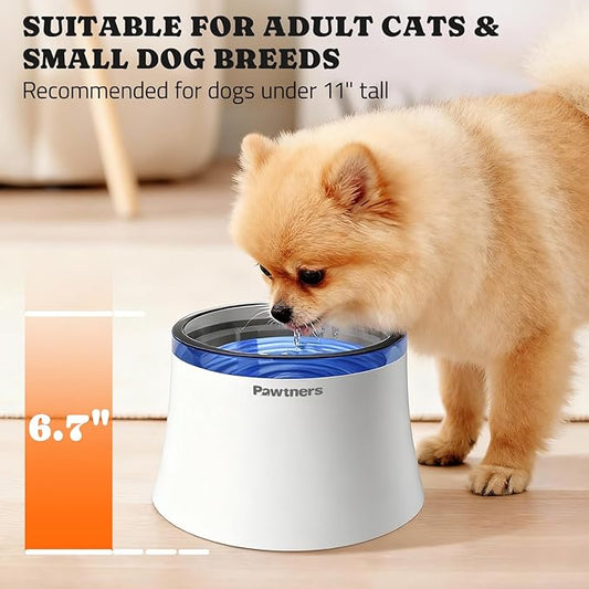 Pawtners Dog Water Fountain, 1 Gallon Dog Water Bowl Dispenser for Small Medium Large Cats, Automatic No Spill Dog Water Bowl with Vortex Filter, Deep Drinking Area and Quiet Pump